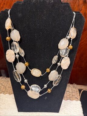 Multi-Strand Neutral acrylic beeded Necklace